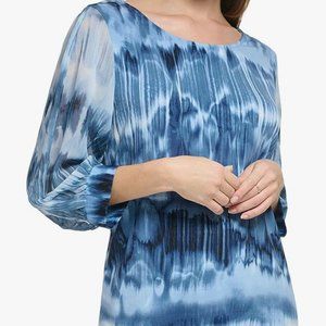 Calvin Klein Women's Everyday Crew Neck Printed Chiffon Sleeve Blouse